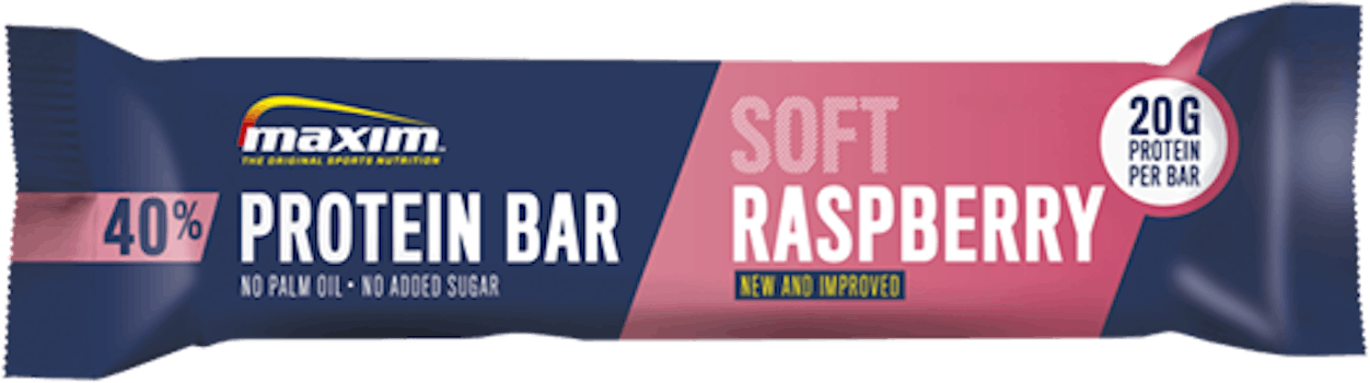  7 x    Maxim 40% Protein Bar Soft Raspberry 50g